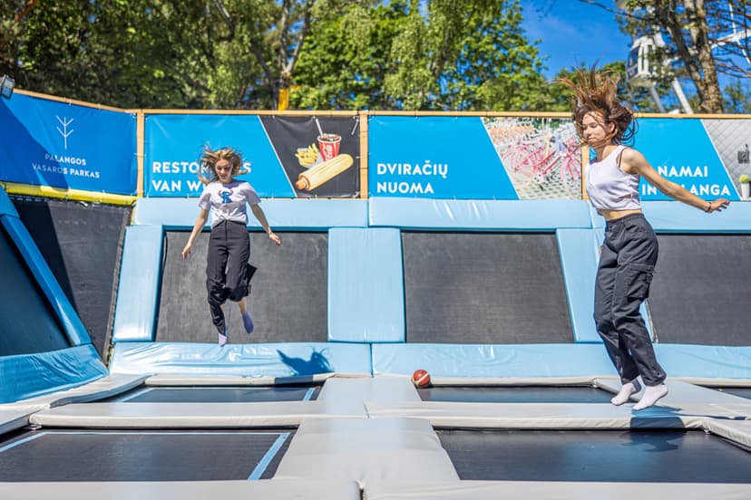 Pramogos „Palangos vasaros parke“: batutai + „Ninja Warrior“ + labirintas